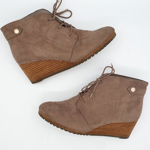 Dr. Scholl's Conquer Lace Up Wedge Bootie Taupe 9.5 M - Picture 1 of 11